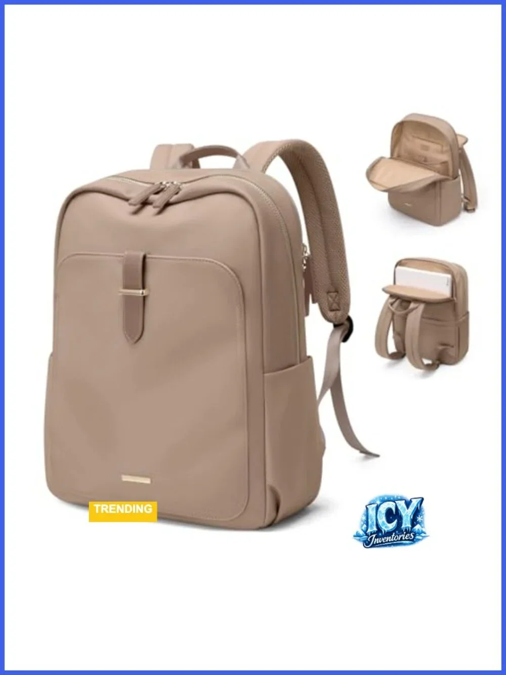 Leather Oxford Fabric Laptop Backpack with Hidden Anti-Theft Pocket,